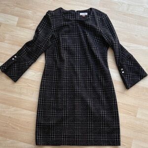 Calvin Klein Black and White Plaid Long Sleeve Dress